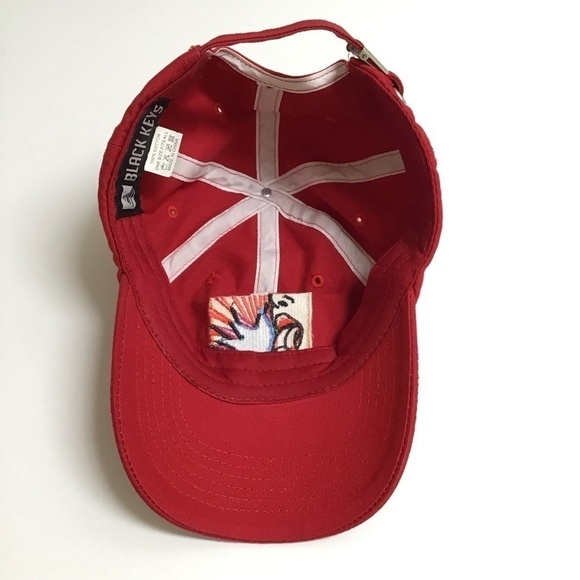 The Black Keys Rock Band Hat Strap Back Cap Red Canvas Lollipop Adjusts RARE NEW - Picture 3 of 12